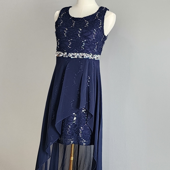 Speechless Navy High Low Sequin Dress - Picture 1 of 8